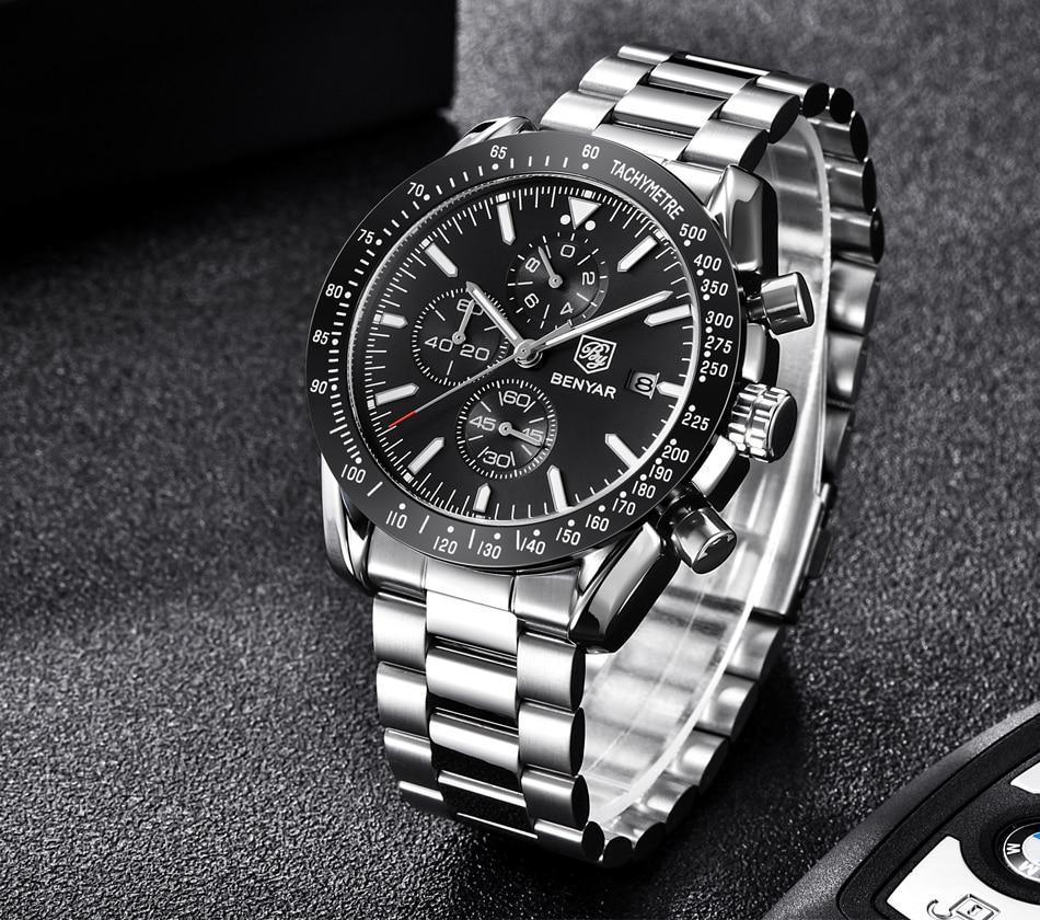 Montres décontractées pour hommes Chronographe Montres de sport modernes analogiques à quartz étanches Bracelets en caoutchouc Montres-bracelets professionnelles pour hommes