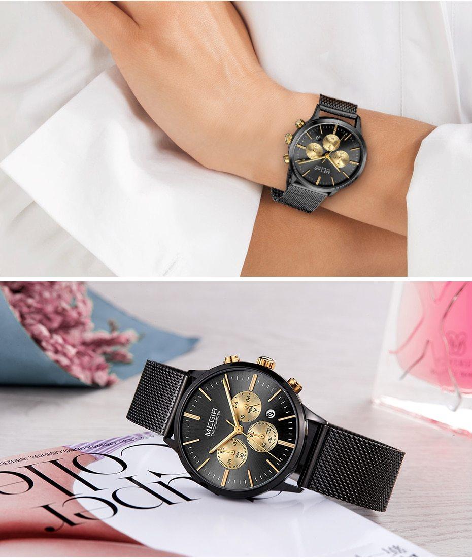 Montre-bracelet multifonction pour femmes, noire, de luxe, à quartz, style professionnel, avec bracelet en acier inoxydable