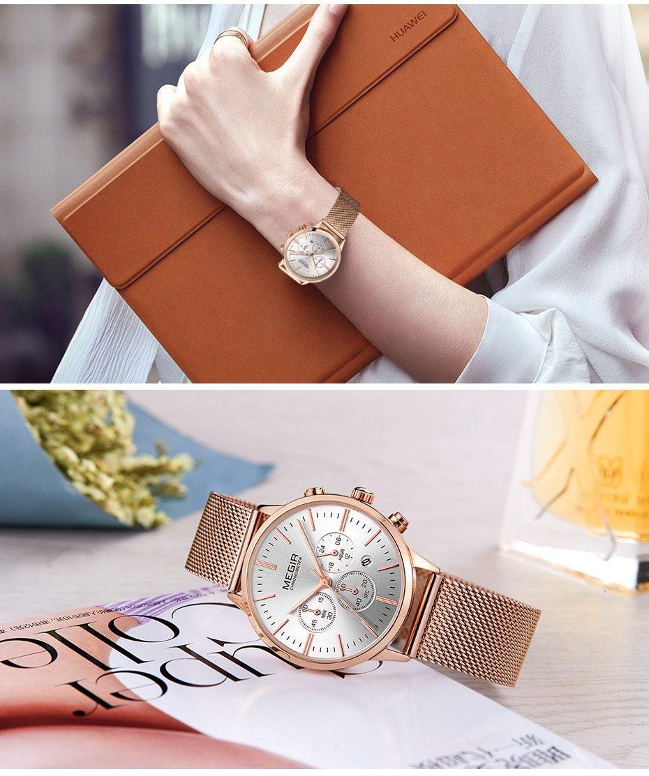 Montre-bracelet multifonction pour femmes, noire, de luxe, à quartz, style professionnel, avec bracelet en acier inoxydable