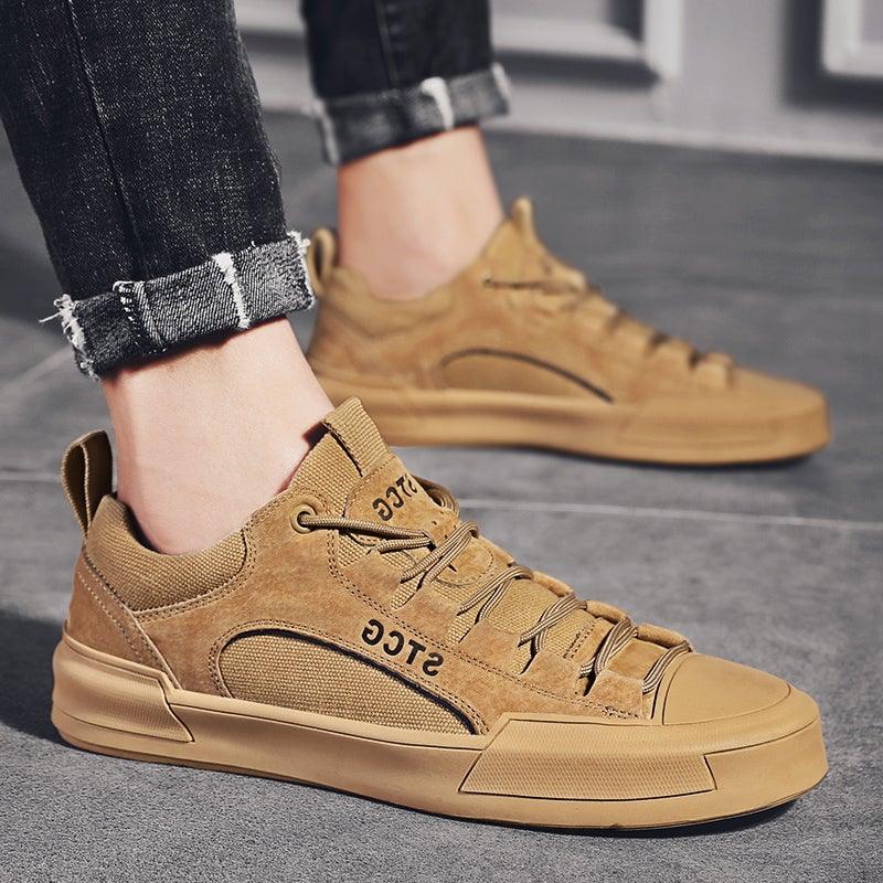 Baskets montantes de luxe en cuir pour homme, chaussures décontractées en toile pour homme, faites à la main, pour la marche, confortables et au design moderne