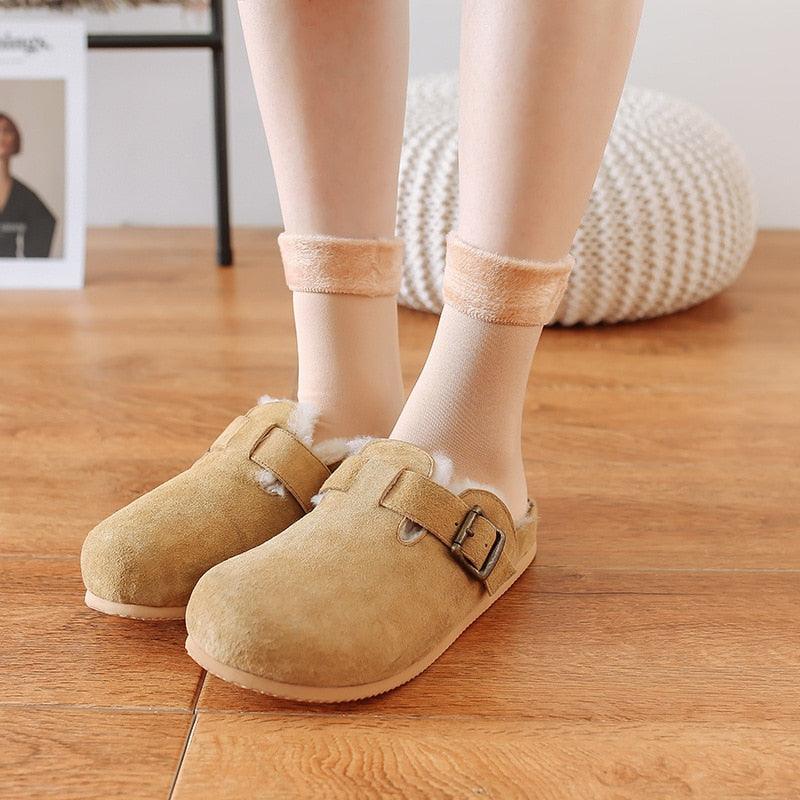 3 paires de chaussettes d'hiver chaudes et épaisses pour femme, douces, décontractées, de couleur unie, en laine cachemire, pour la maison, pour bottes de neige, chaussettes de sol en velours pour femme