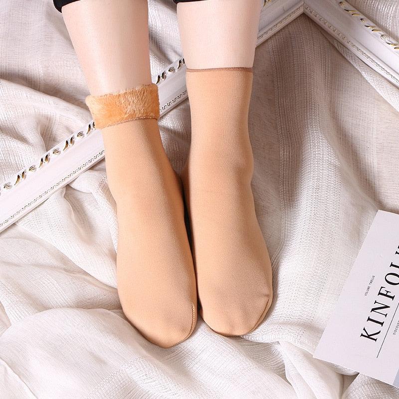 3 paires de chaussettes d'hiver chaudes et épaisses pour femme, douces, décontractées, de couleur unie, en laine cachemire, pour la maison, pour bottes de neige, chaussettes de sol en velours pour femme