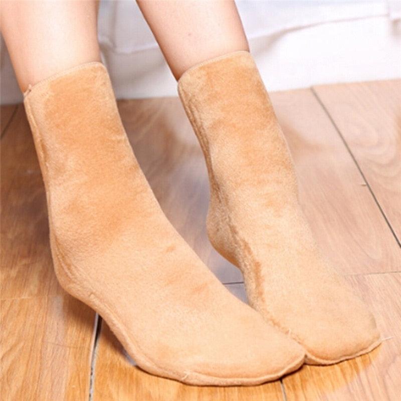 3 paires de chaussettes d'hiver chaudes et épaisses pour femme, douces, décontractées, de couleur unie, en laine cachemire, pour la maison, pour bottes de neige, chaussettes de sol en velours pour femme