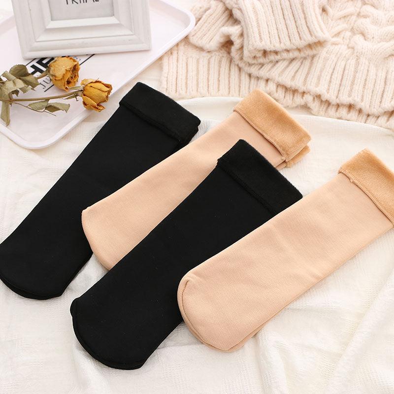 3 paires de chaussettes d'hiver chaudes et épaisses pour femme, douces, décontractées, de couleur unie, en laine cachemire, pour la maison, pour bottes de neige, chaussettes de sol en velours pour femme