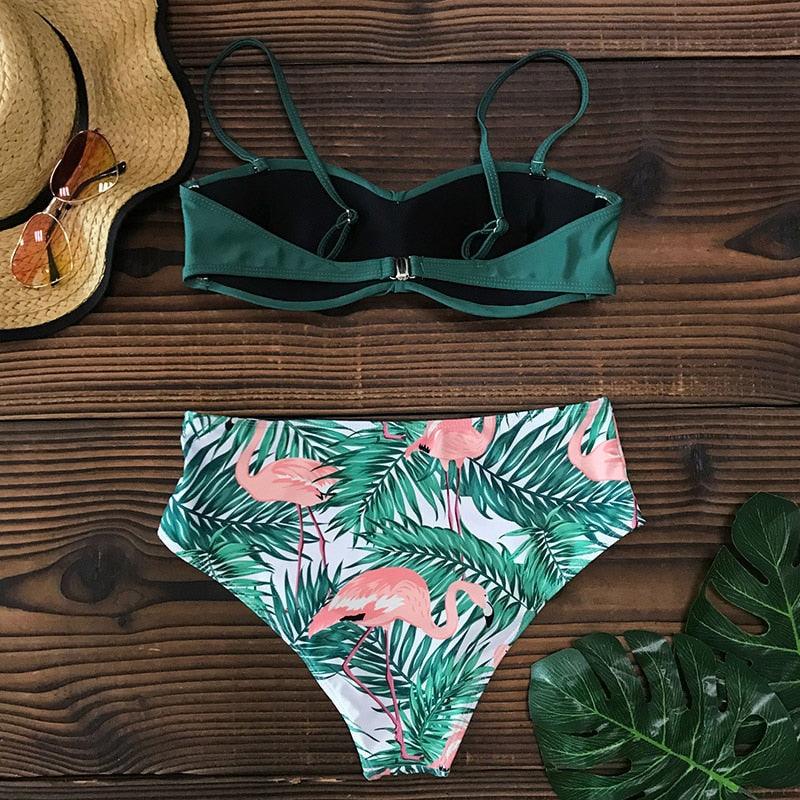 Bikini Maillot de Bain Femme Push Up Ensemble Bikini Taille Haute Maillots de Bain Deux Pièces Femme Maillot de Bain Imprimé Uni Rembourré Push-Up Maillot de Bain Volanté Beachwear