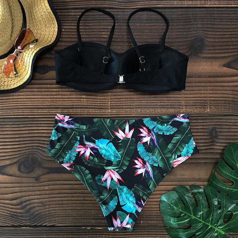 Bikini Maillot de Bain Femme Push Up Ensemble Bikini Taille Haute Maillots de Bain Deux Pièces Femme Maillot de Bain Imprimé Uni Rembourré Push-Up Maillot de Bain Volanté Beachwear