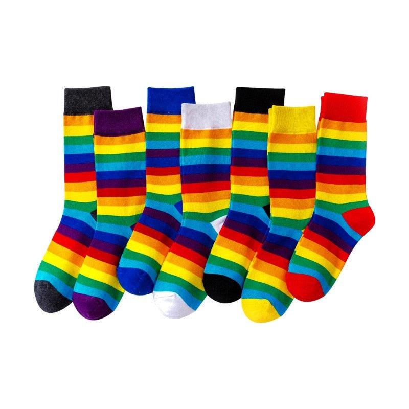 Nouvelle Arrivée Chaussettes Longues en Coton Élastique pour Femmes Couleurs Bonbon Motif Arc-en-ciel Sportif Rétro Harajuku Chaussettes Décontractées pour Hommes et Femmes