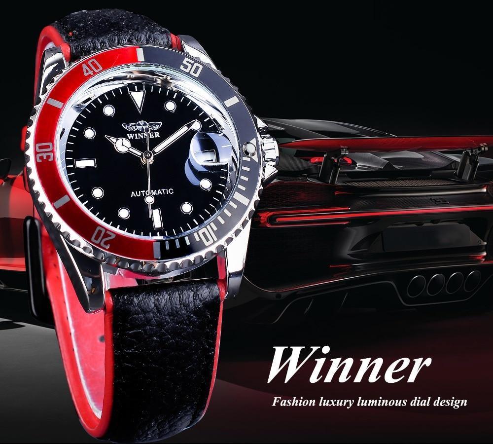 Montres Hommes Sport Rouge Noir 2021 Mode Luxe Aiguilles Lumineuses Montre Élégante Bracelet en Cuir Design