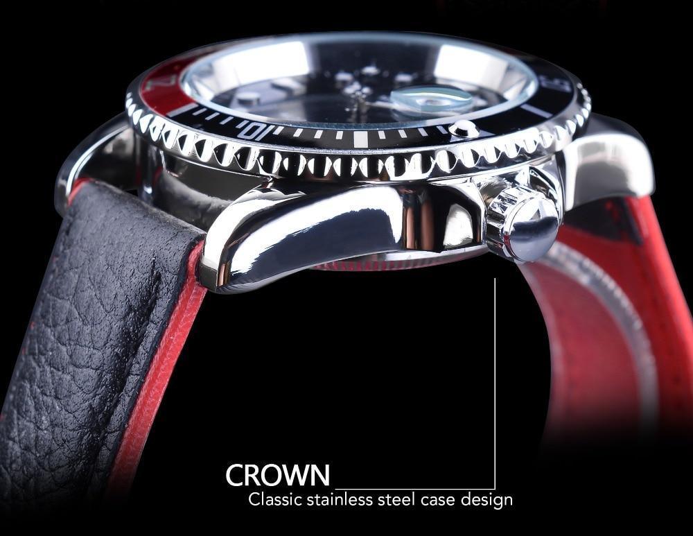 Montres Hommes Sport Rouge Noir 2021 Mode Luxe Aiguilles Lumineuses Montre Élégante Bracelet en Cuir Design