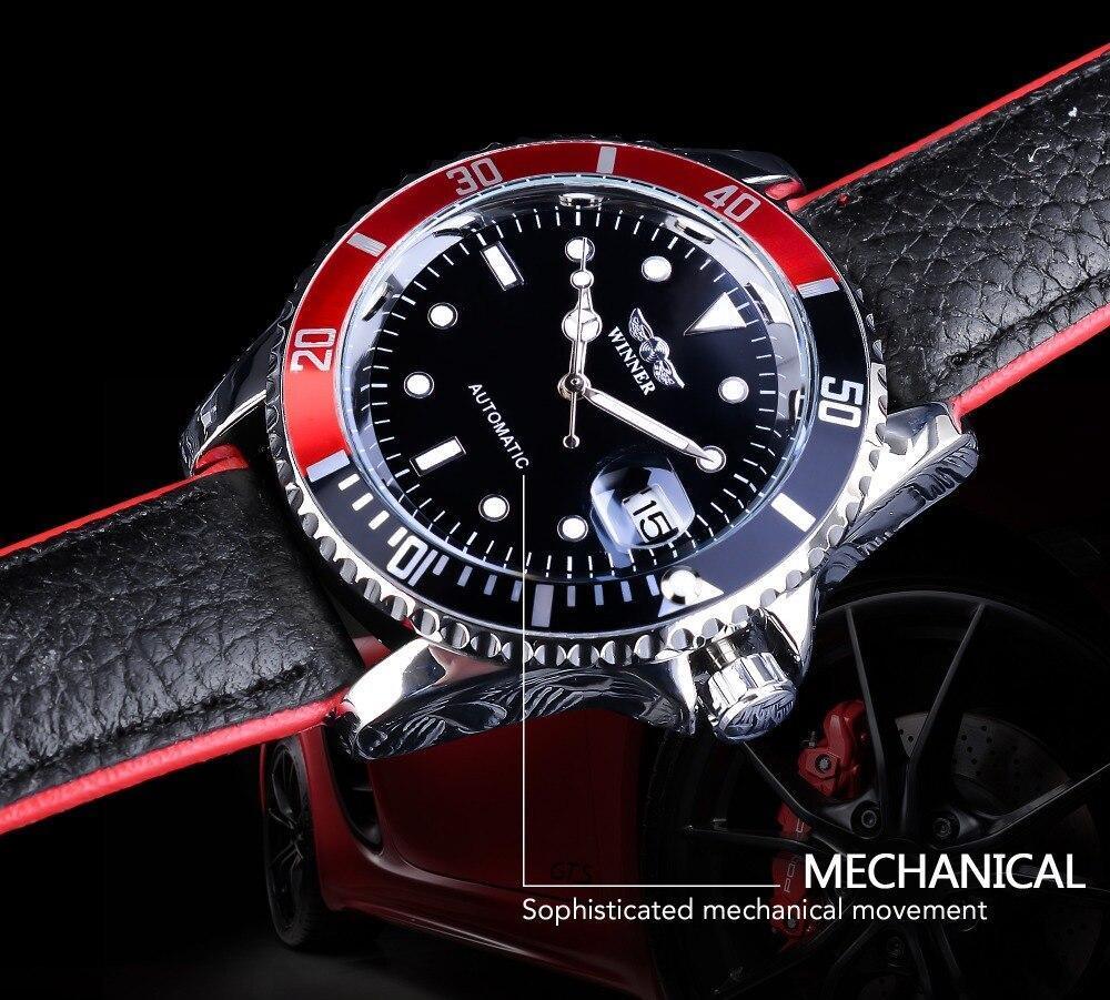 Montres Hommes Sport Rouge Noir 2021 Mode Luxe Aiguilles Lumineuses Montre Élégante Bracelet en Cuir Design
