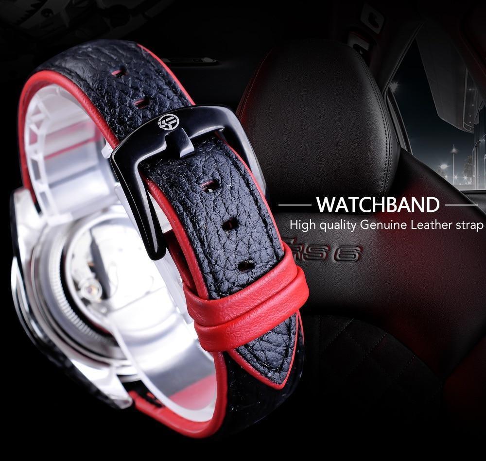 Montres Hommes Sport Rouge Noir 2021 Mode Luxe Aiguilles Lumineuses Montre Élégante Bracelet en Cuir Design