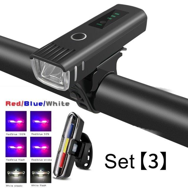 Lampe torche de vélo anti-éblouissement intelligente rechargeable par USB pour vélo - Phare avant et arrière, ensemble de lampes de vélo, phare avant et feu arrière rechargeables par USB pour vélo, 4 modes d'éclairage, phare LED.