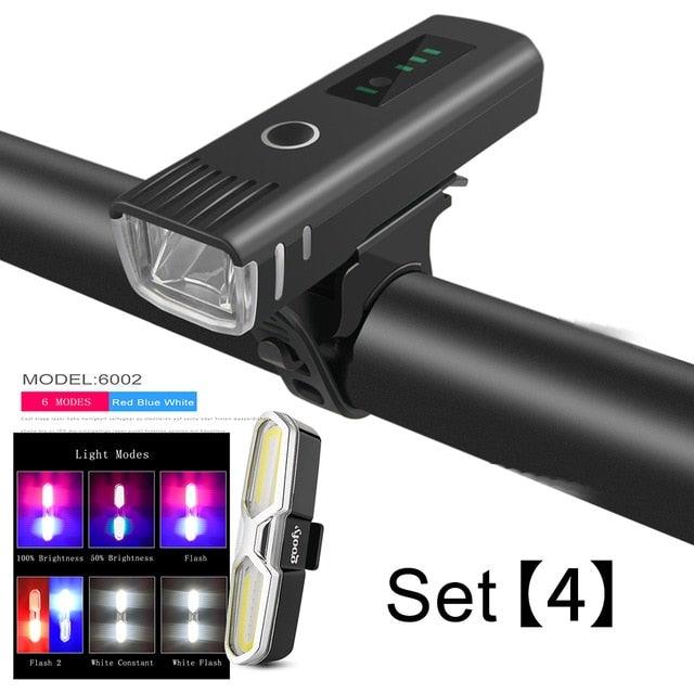 Lampe torche de vélo anti-éblouissement intelligente rechargeable par USB pour vélo - Phare avant et arrière, ensemble de lampes de vélo, phare avant et feu arrière rechargeables par USB pour vélo, 4 modes d'éclairage, phare LED.