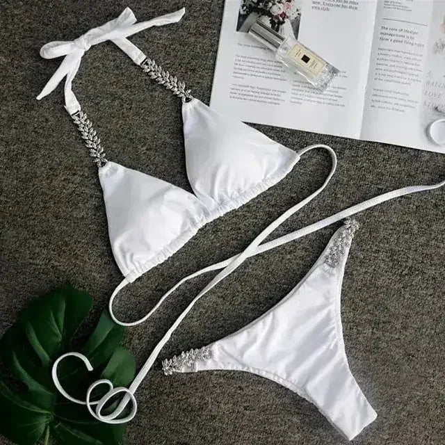 Maillot de bain deux pièces en crochet sexy, type bikini, avec dentelle pour femme