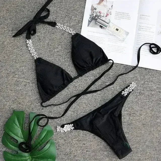 Maillot de bain deux pièces en crochet sexy, type bikini, avec dentelle pour femme