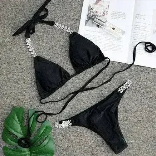 Maillot de bain deux pièces en crochet sexy, type bikini, avec dentelle pour femme