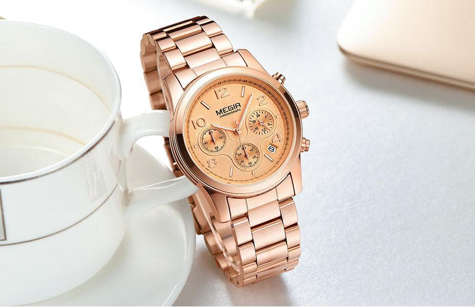 Montre-bracelet de luxe à quartz pour femmes, multifonctionnelle, ronde, étanche, en acier inoxydable, pour les affaires