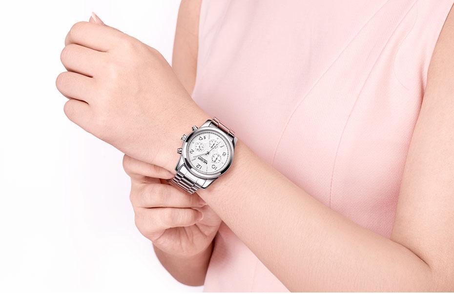 Montre-bracelet de luxe à quartz pour femmes, multifonctionnelle, ronde, étanche, en acier inoxydable, pour les affaires