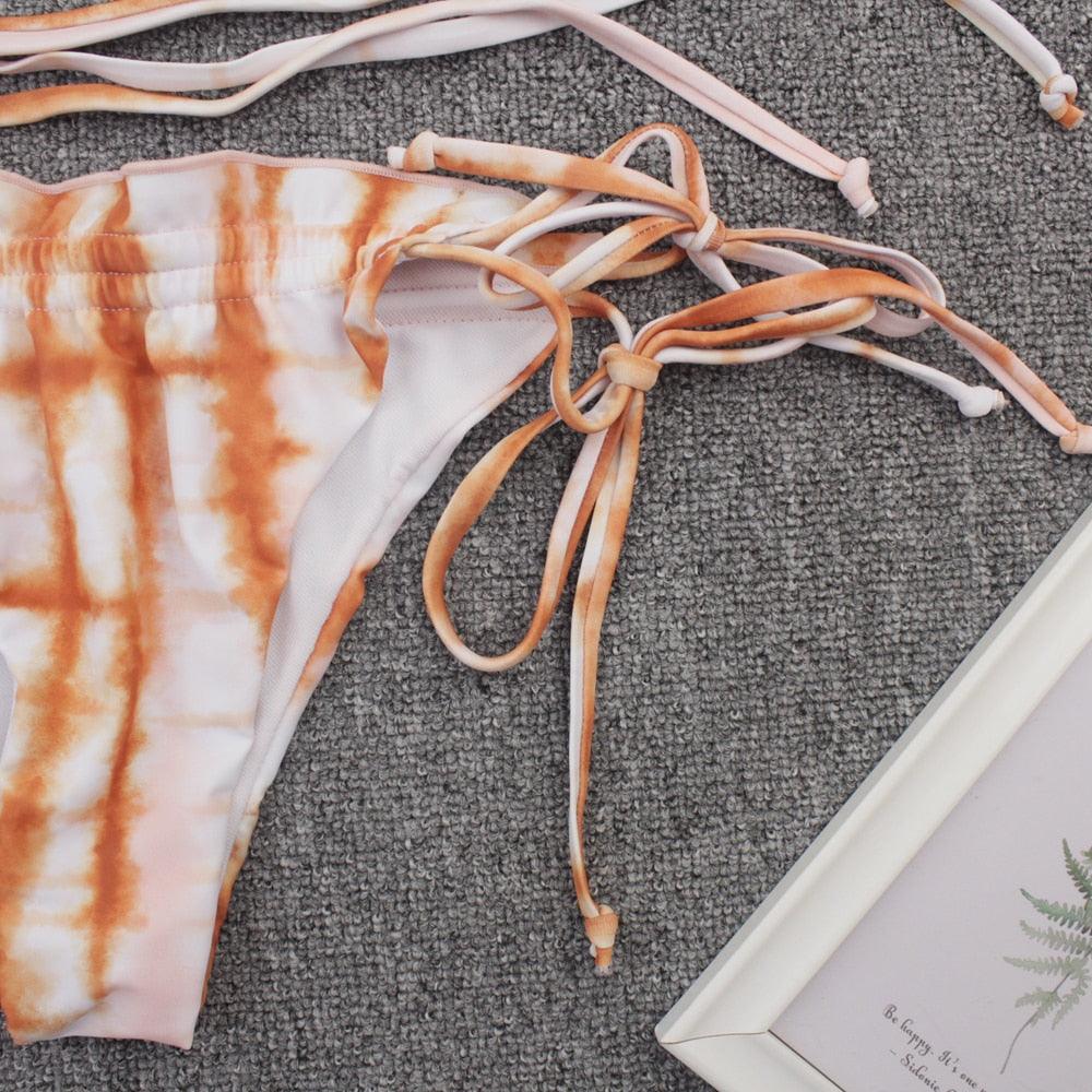 Maillot de bain push-up 3 pièces pour femme avec paréo, ensemble bikini 3 pièces tendance pour femme avec haut tie-dye, jupe paréo, maillot de bain push-up