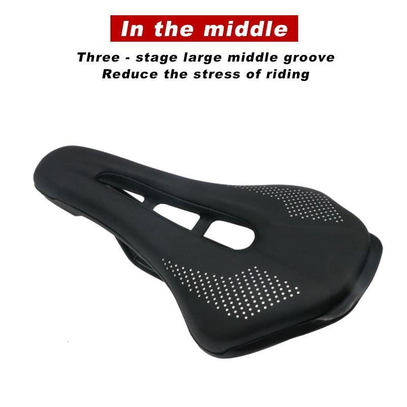 Selle de vélo de route avec rails en acier, coussin de VTT antidérapant en cuir PU souple, selle de vélo de route et VTT confortable avec coussin en mousse à mémoire de forme pour le cyclisme sur route.