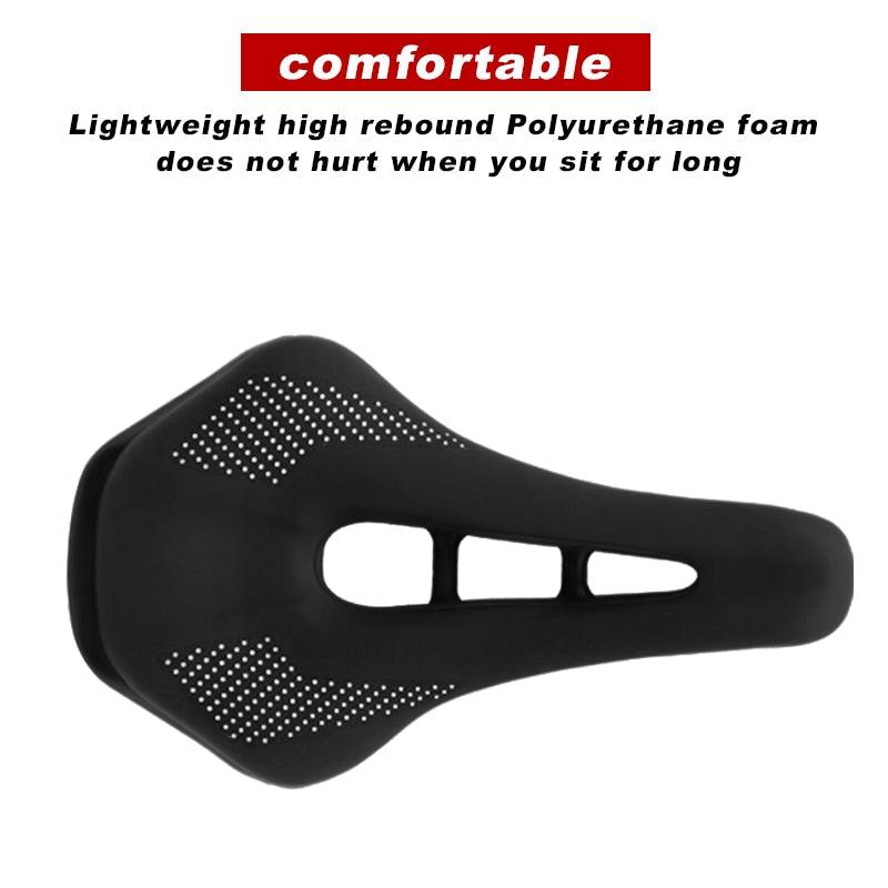 Selle de vélo de route avec rails en acier, coussin de VTT antidérapant en cuir PU souple, selle de vélo de route et VTT confortable avec coussin en mousse à mémoire de forme pour le cyclisme sur route.