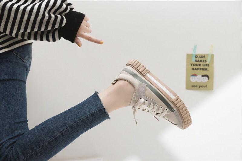 Nouvelles Baskets Décontractées en Toile pour Femme - Collection Printemps, Chaussures Plates Vulcanisées Rayées Tendance, Baskets Basses en Toile, Modèle Confortable Facile à Enfiler