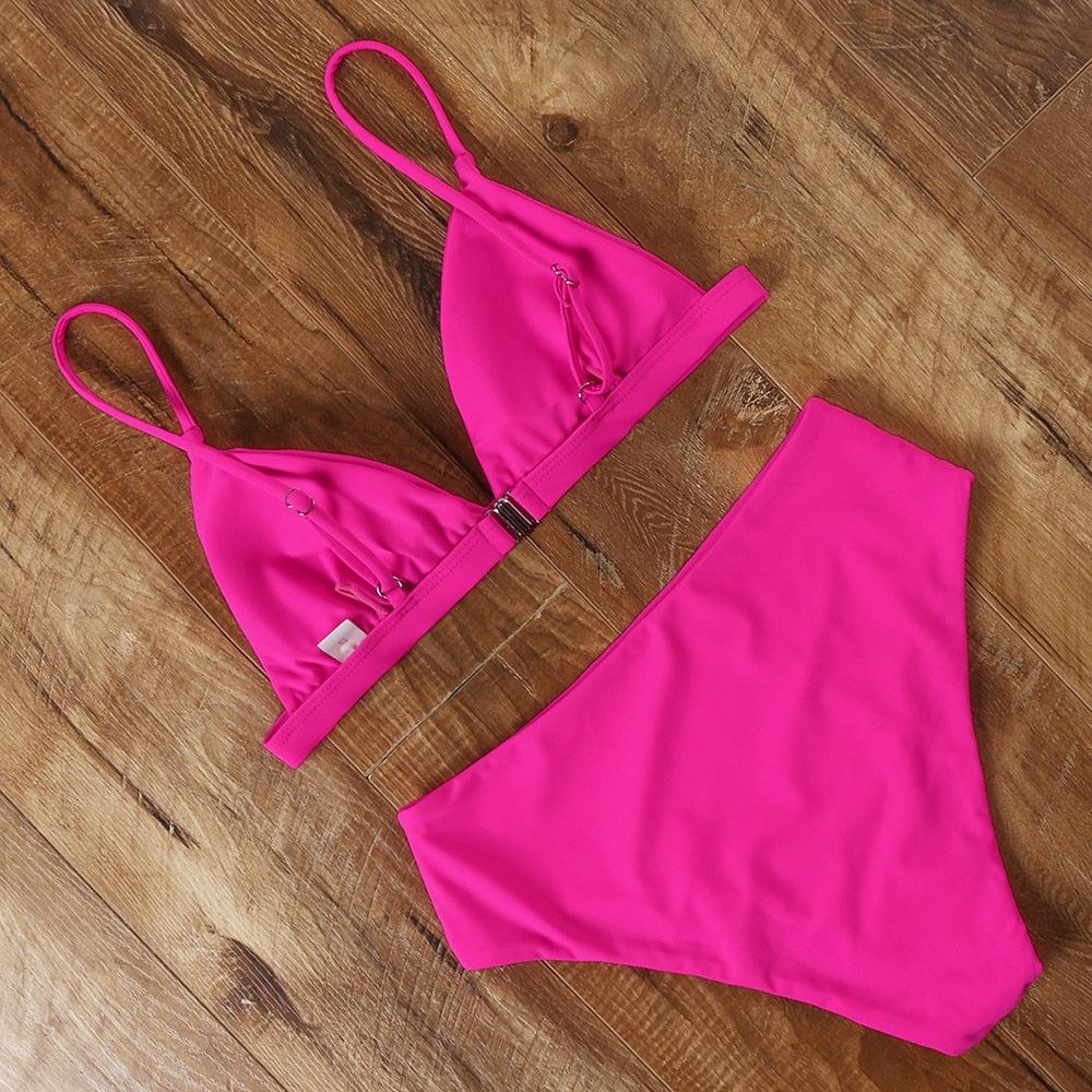 Maillot de bain bikini Femme Uni Maillot de bain bikini Set avec coussinet Taille haute Maillot de bain plage Femme Maillots de bain bikini 2 pièces Profond Col en V Maillot de bain Bretelles réglables Dos Maillots de bain