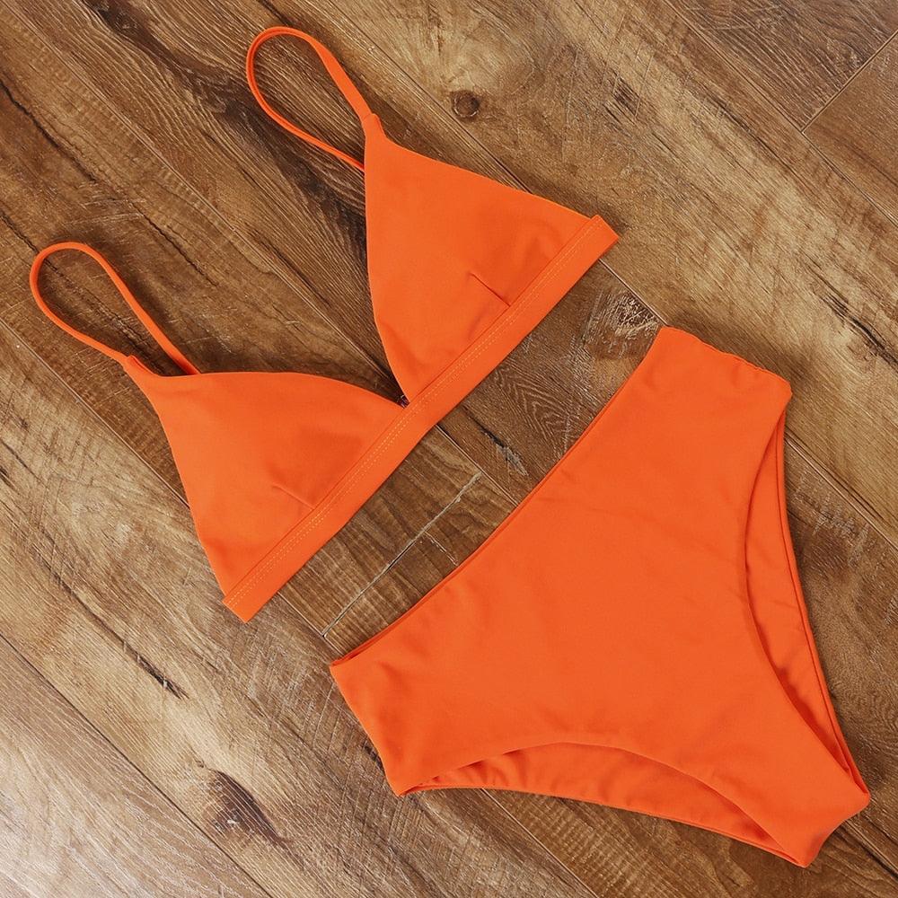 Maillot de bain bikini Femme Uni Maillot de bain bikini Set avec coussinet Taille haute Maillot de bain plage Femme Maillots de bain bikini 2 pièces Profond Col en V Maillot de bain Bretelles réglables Dos Maillots de bain