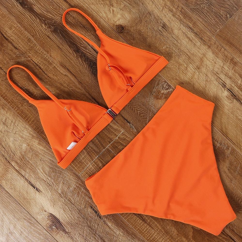 Maillot de bain bikini Femme Uni Maillot de bain bikini Set avec coussinet Taille haute Maillot de bain plage Femme Maillots de bain bikini 2 pièces Profond Col en V Maillot de bain Bretelles réglables Dos Maillots de bain