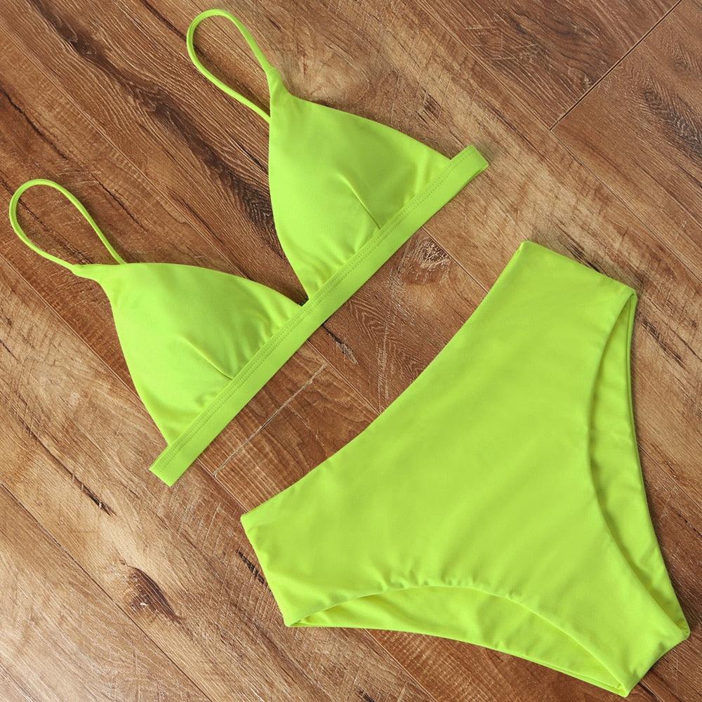 Maillot de bain bikini Femme Uni Maillot de bain bikini Set avec coussinet Taille haute Maillot de bain plage Femme Maillots de bain bikini 2 pièces Profond Col en V Maillot de bain Bretelles réglables Dos Maillots de bain