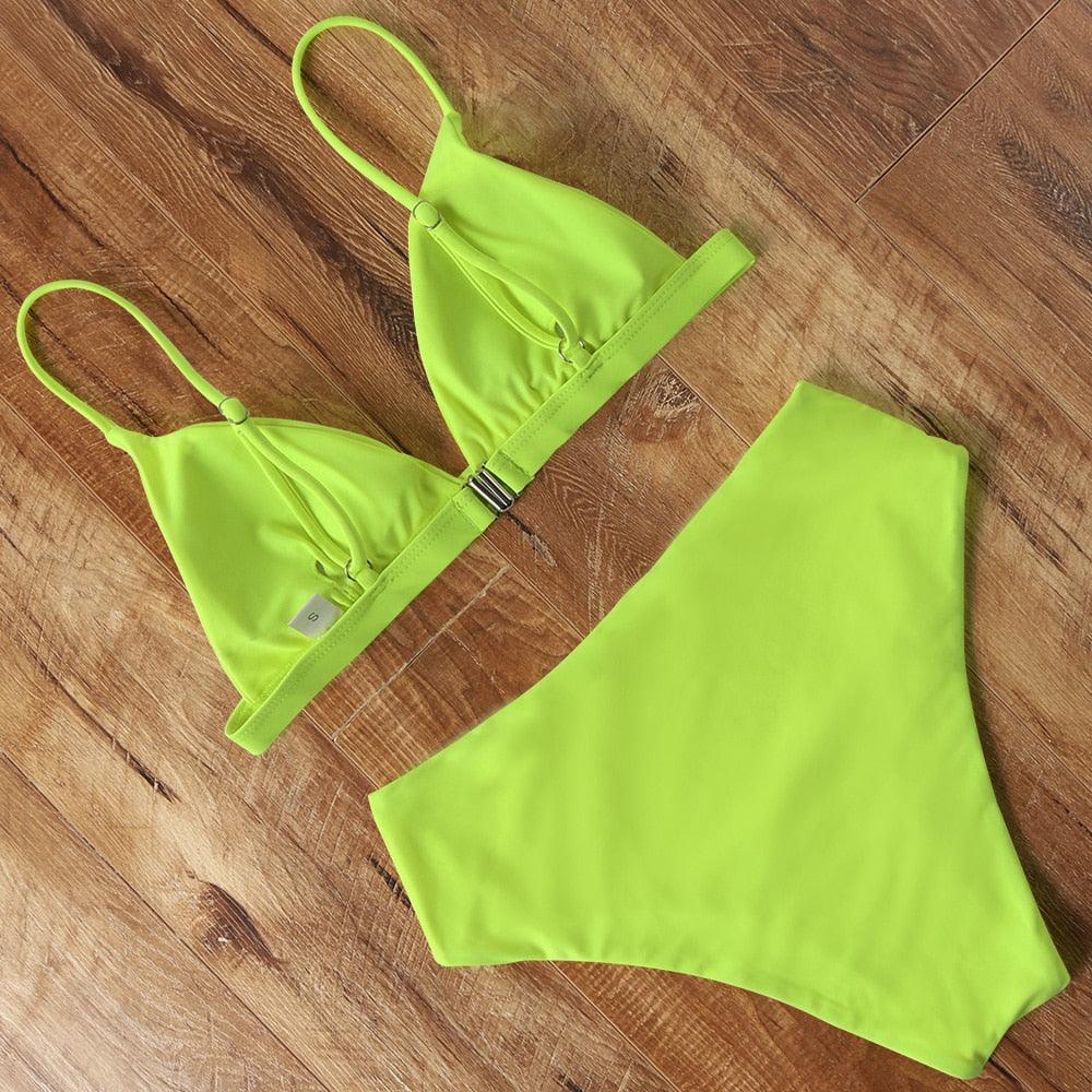 Maillot de bain bikini Femme Uni Maillot de bain bikini Set avec coussinet Taille haute Maillot de bain plage Femme Maillots de bain bikini 2 pièces Profond Col en V Maillot de bain Bretelles réglables Dos Maillots de bain