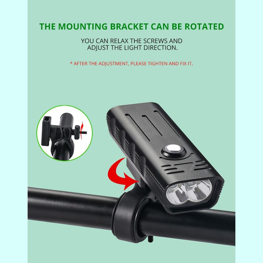 Lampe de vélo 10000mAh rechargeable par USB 5000 Lumens Phare de vélo LED super lumineux avant et arrière Ensemble de feux pour la conduite de nuit Feux de vélo avant et arrière rechargeables avec 3 modes