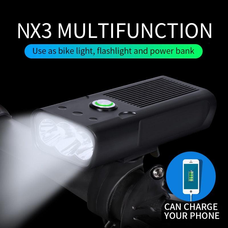 Lampe de vélo 10000mAh rechargeable par USB 5000 Lumens Phare de vélo LED super lumineux avant et arrière Ensemble de feux pour la conduite de nuit Feux de vélo avant et arrière rechargeables avec 3 modes