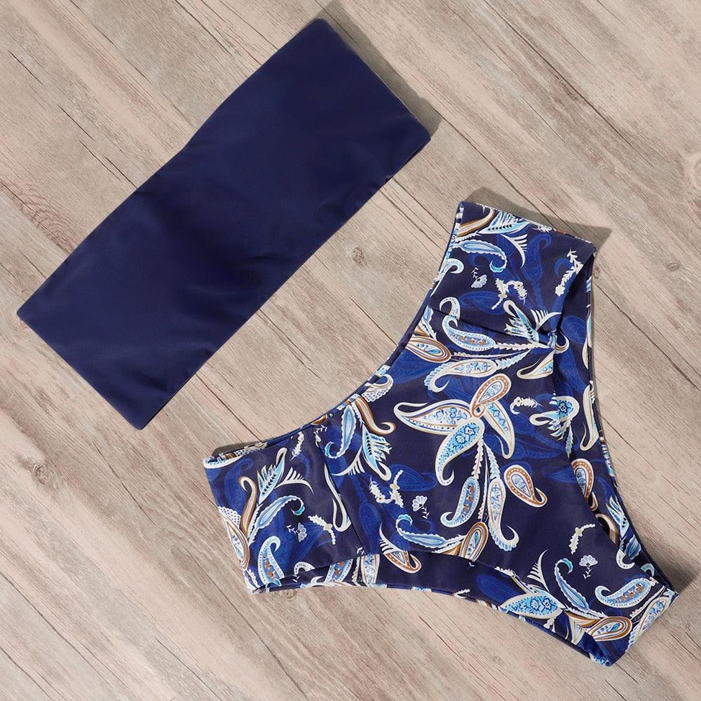 Maillot de Bain Bandage Bikini Femmes Maillot de Bain Taille Haute Ensemble Bikini Maillot de Bain Push Up Femmes Bretelles Spaghetti Bandeau Laçage Taille Haute Ensemble Bikini 2 Pièces