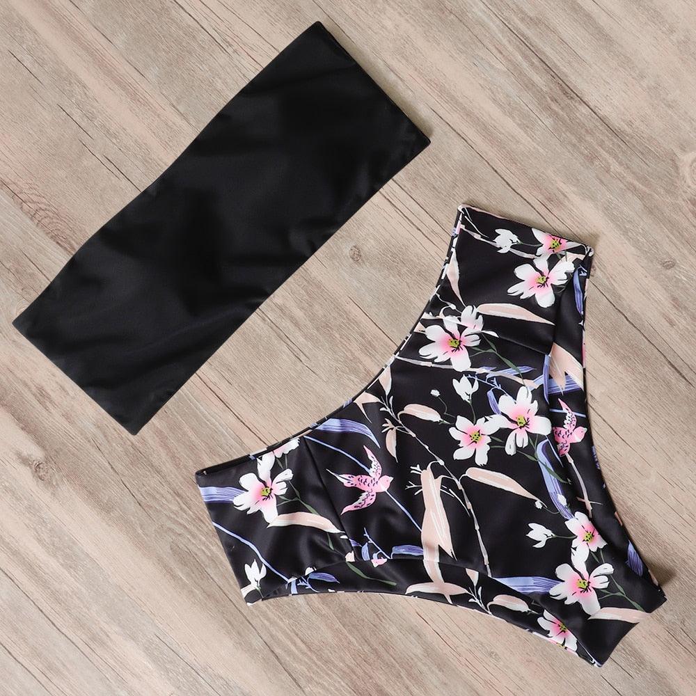 Maillot de Bain Bandage Bikini Femmes Maillot de Bain Taille Haute Ensemble Bikini Maillot de Bain Push Up Femmes Bretelles Spaghetti Bandeau Laçage Taille Haute Ensemble Bikini 2 Pièces