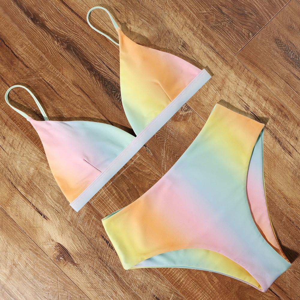 Maillot de bain bikini Femme Uni Maillot de bain bikini Set avec coussinet Taille haute Maillot de bain plage Femme Maillots de bain bikini 2 pièces Profond Col en V Maillot de bain Bretelles réglables Dos Maillots de bain