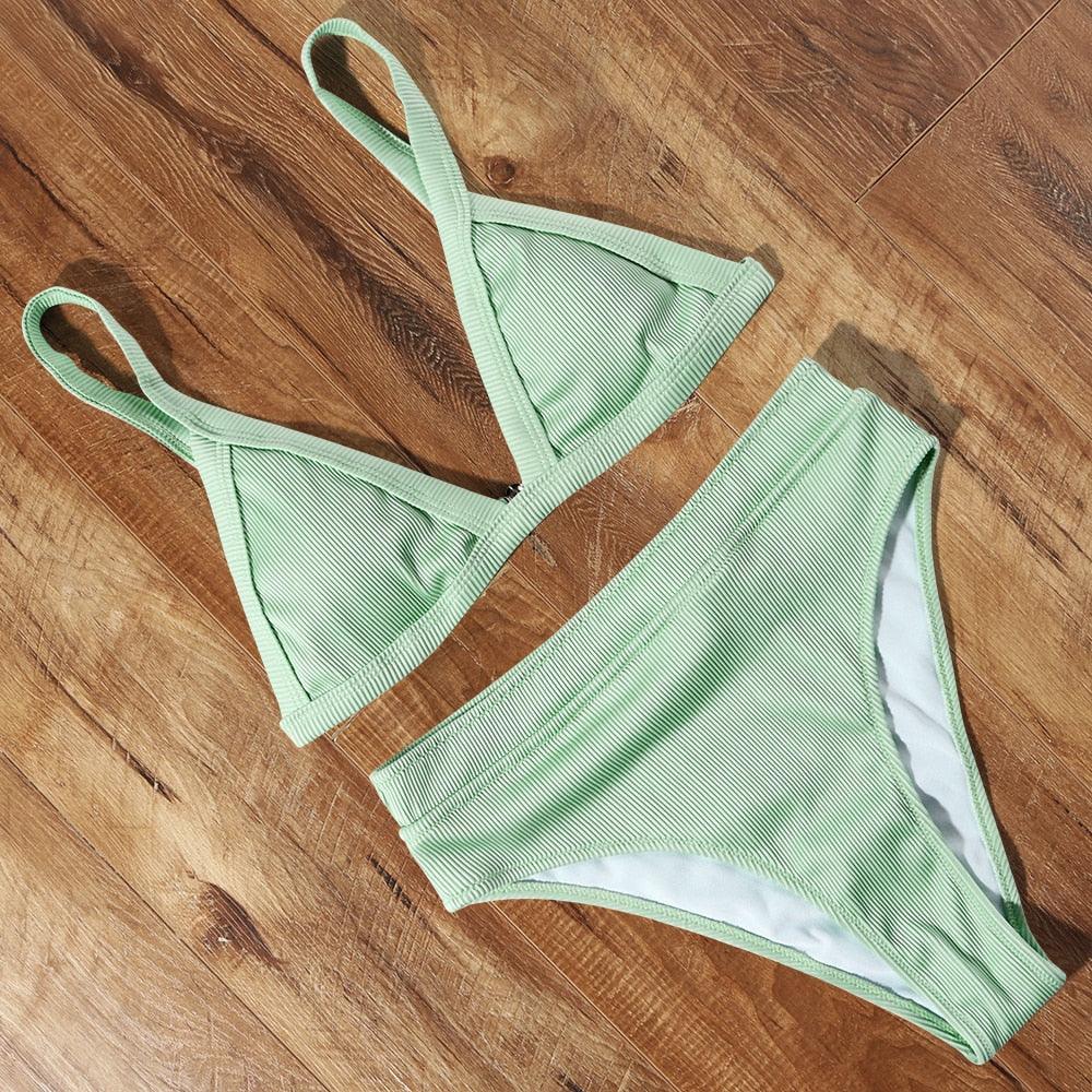 Maillot de bain bikini Femme Uni Maillot de bain bikini Set avec coussinet Taille haute Maillot de bain plage Femme Maillots de bain bikini 2 pièces Profond Col en V Maillot de bain Bretelles réglables Dos Maillots de bain