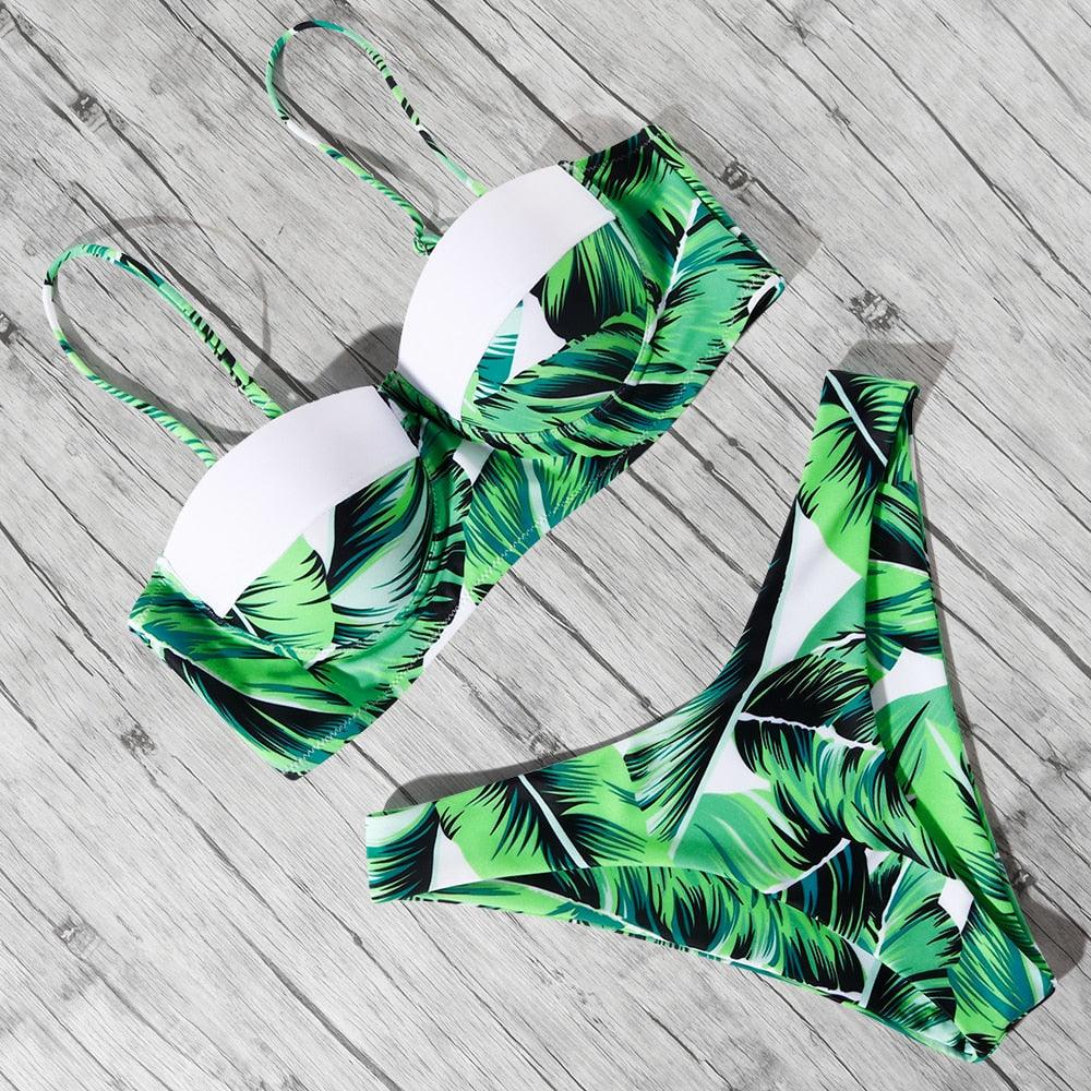 Maillot de bain bikini léopard imprimé animal push-up pour femmes, ensemble bikini, maillot de bain bandeau de plage, maillot de bain pour femmes, ensembles bikini deux pièces décontractés à imprimé léopard, taille haute, triangle