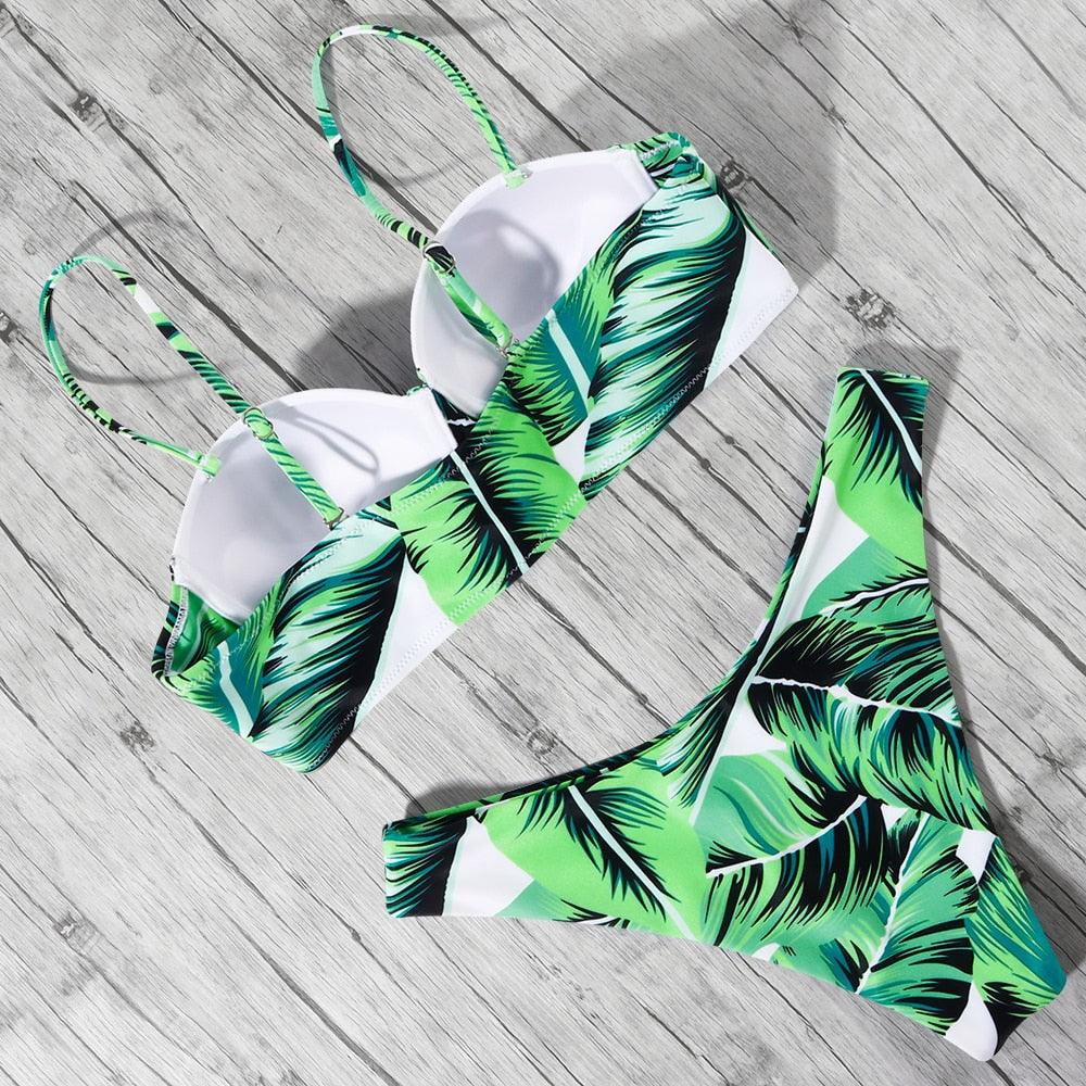 Maillot de bain bikini léopard imprimé animal push-up pour femmes, ensemble bikini, maillot de bain bandeau de plage, maillot de bain pour femmes, ensembles bikini deux pièces décontractés à imprimé léopard, taille haute, triangle