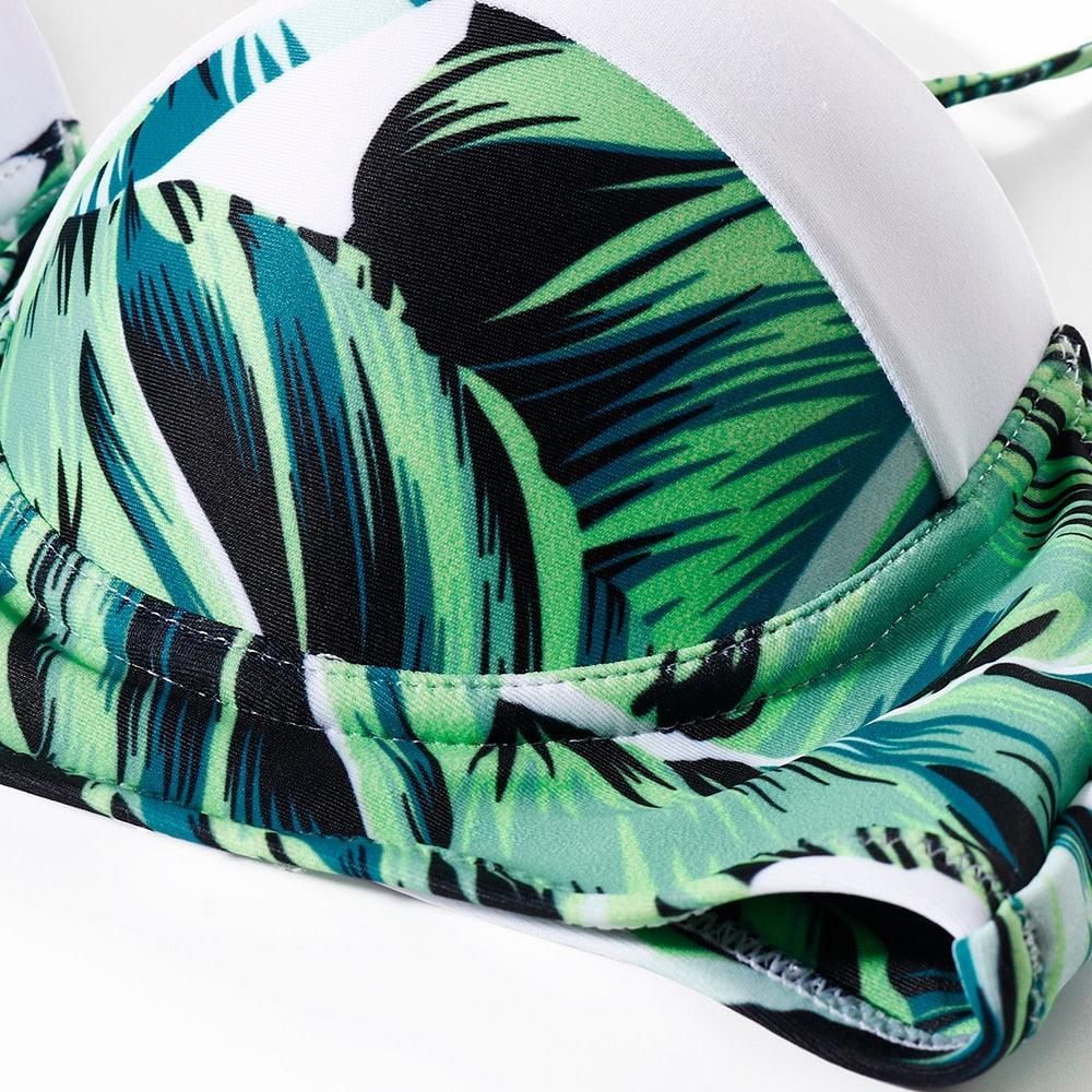 Maillot de bain bikini léopard imprimé animal push-up pour femmes, ensemble bikini, maillot de bain bandeau de plage, maillot de bain pour femmes, ensembles bikini deux pièces décontractés à imprimé léopard, taille haute, triangle