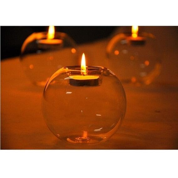 Porte-bougie rond en verre creux, bougeoir photophore pour la décoration de table de dîner et de mariage, bougeoir de mariage en verre de cristal transparent et fin, décoration de table de salle à manger.