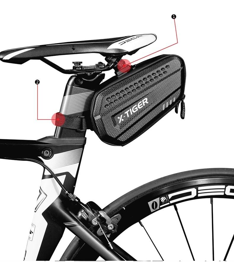 Sac de vélo étanche pour vélo de route 1,2 L Grande capacité Sac arrière sous la selle pour accessoires de vélo Sacoche de selle de vélo Pochette de selle de vélo pour rangement d'accessoires de vélo de montagne et de route