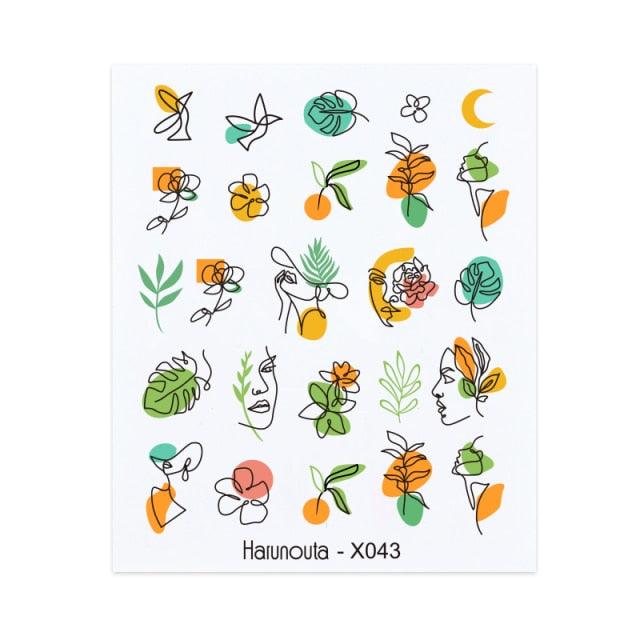 Autocollant pour ongles en relief, décalcomanies 3D fleurs feuilles curseur à eau pour nail art, autocollant de transfert, décoration 3D motif vague pour femmes filles, décalcomanies autocollantes, décoration pour ongles en bande de courbe métallique.