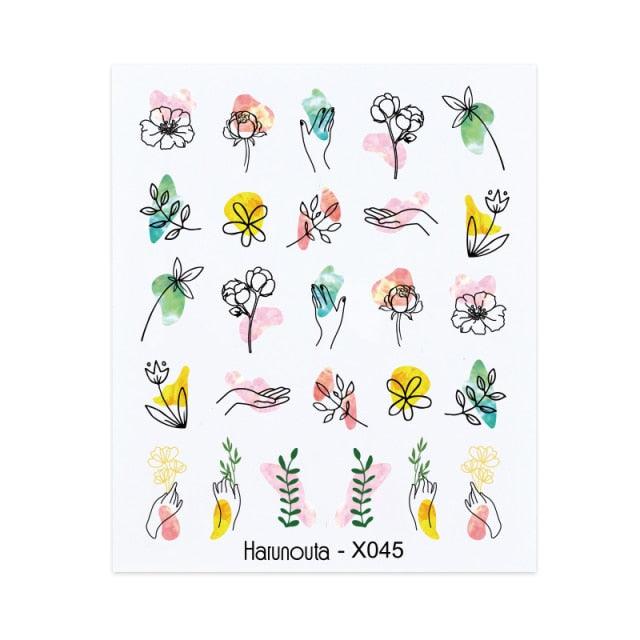 Autocollant pour ongles en relief, décalcomanies 3D fleurs feuilles curseur à eau pour nail art, autocollant de transfert, décoration 3D motif vague pour femmes filles, décalcomanies autocollantes, décoration pour ongles en bande de courbe métallique.