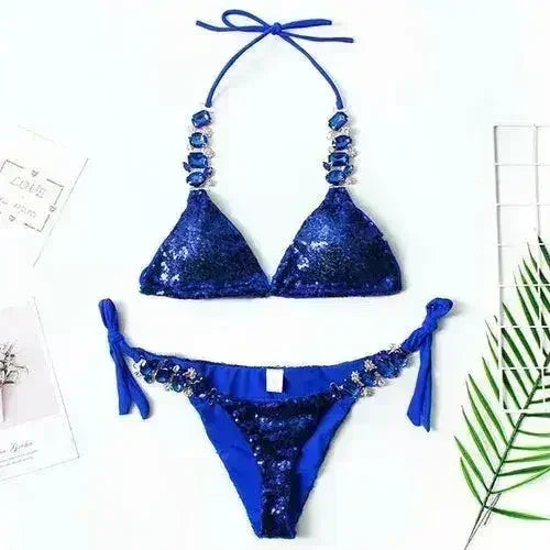 Nouveau Bikini Brillant Strass Cristal 2021 Maillot de Bain Bandeau Femme
