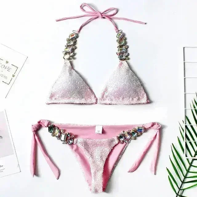 Nouveau Bikini Brillant Strass Cristal 2021 Maillot de Bain Bandeau Femme