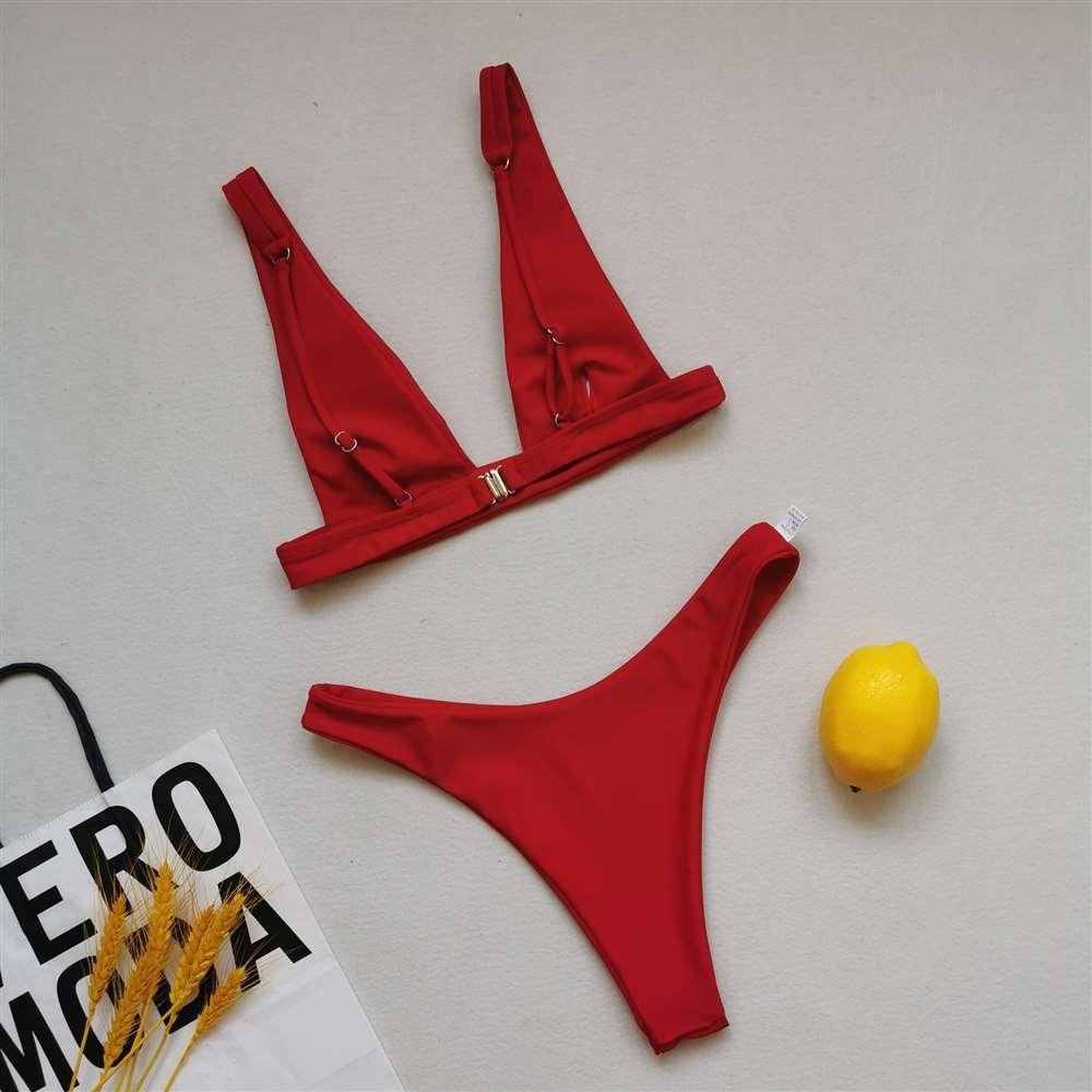 Maillot de bain deux pièces élégant pour femme, bikini triangle avec col licou et rembourrage push-up, imprimé léopard ou citron, à nouer, pour l'été