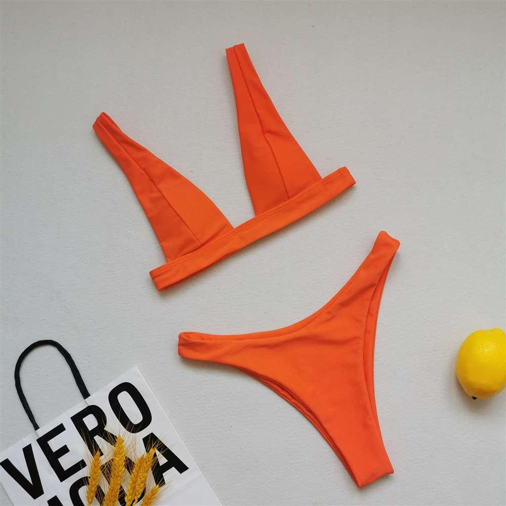Maillot de bain deux pièces élégant pour femme, bikini triangle avec col licou et rembourrage push-up, imprimé léopard ou citron, à nouer, pour l'été