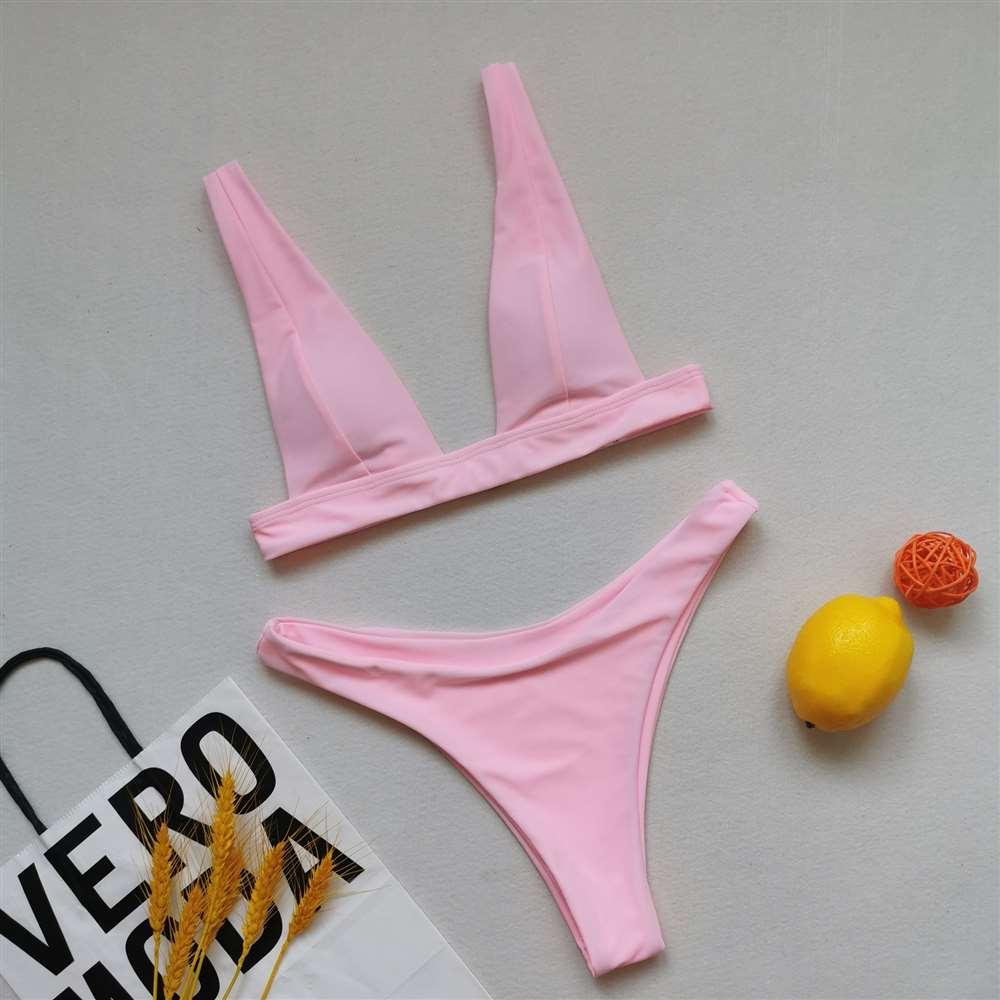 Maillot de bain deux pièces élégant pour femme, bikini triangle avec col licou et rembourrage push-up, imprimé léopard ou citron, à nouer, pour l'été