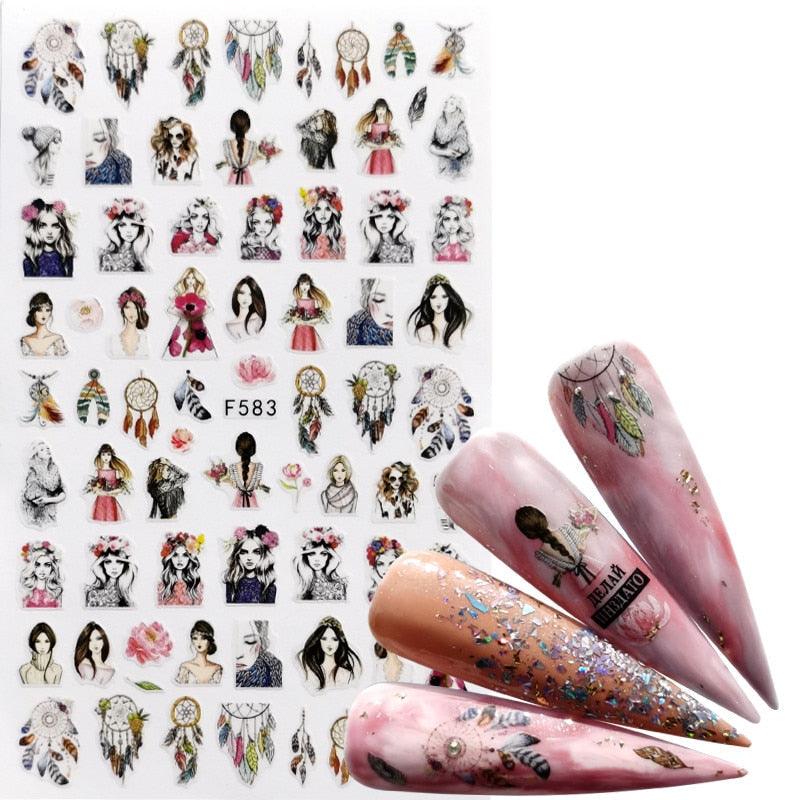 Décorations d'ongles 3D autocollantes avec motif flamant rose, lettre russe noire, décalcomanies, accessoires de manucure, décalcomanies holographiques, autocollants adhésifs pour ongles, fournitures d'ongles 3D, transfert, autocollants pour manucure